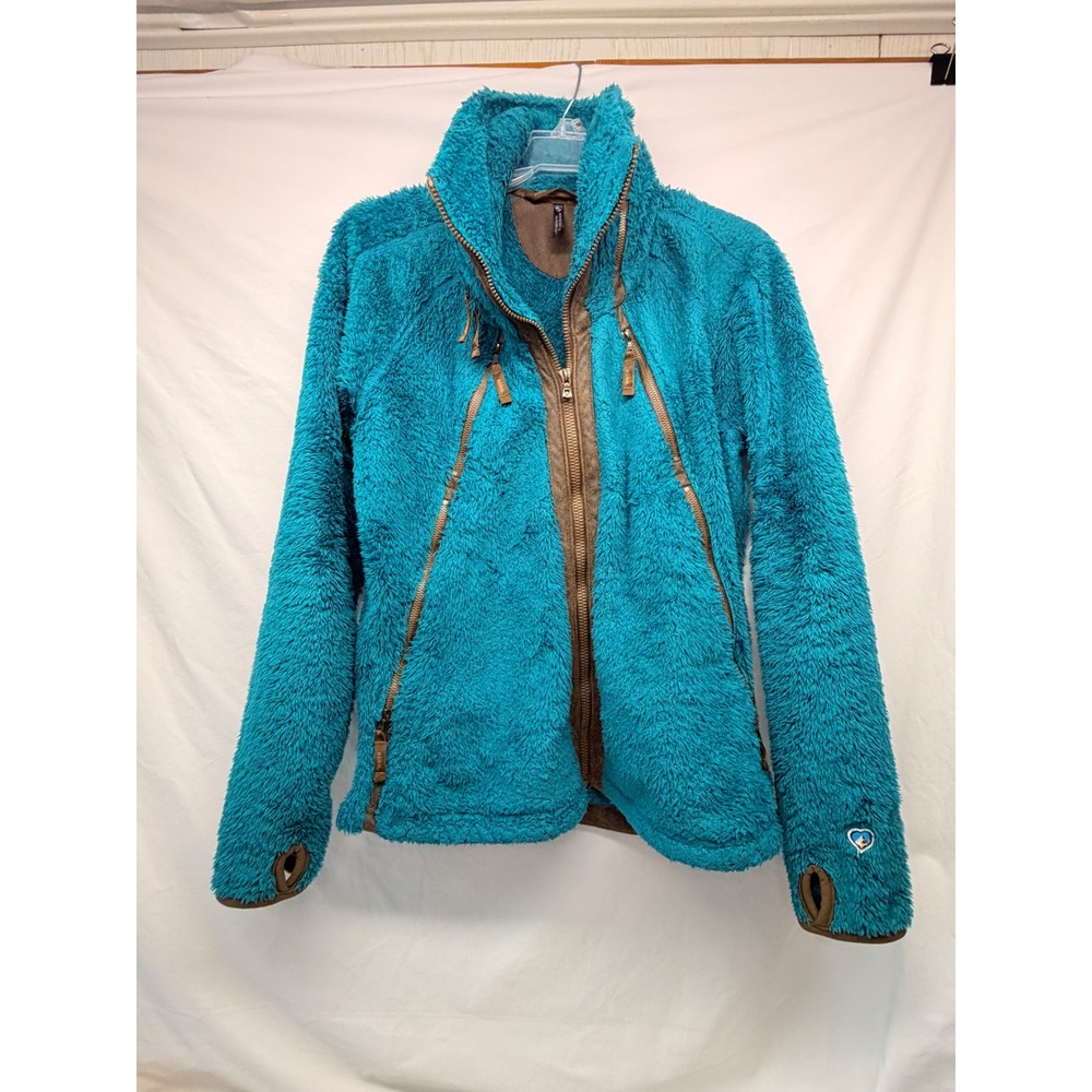 Kuhl Flight Jacket Womens Large Teal Blue High Pile Fleece Full Zip Thumbholes
